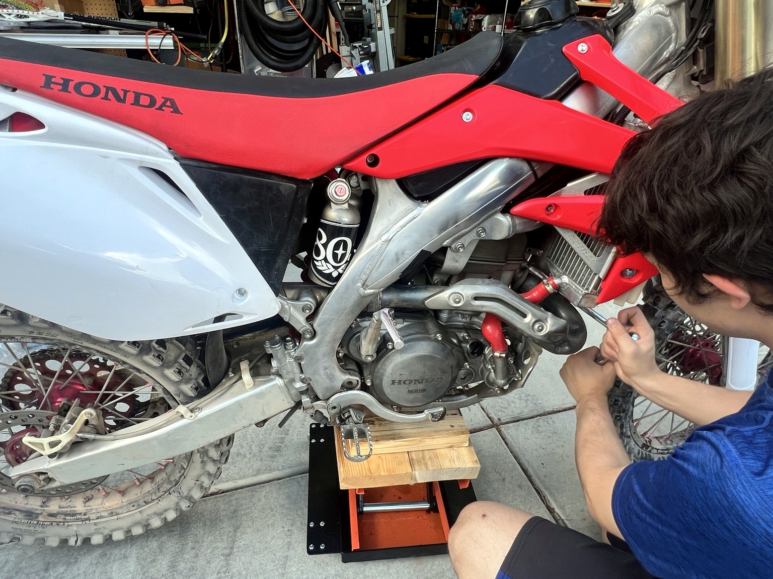 Wes working on the CRF450R