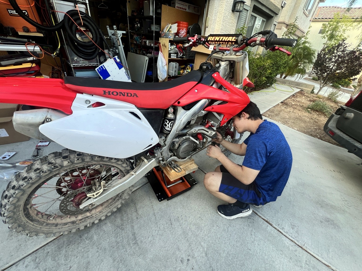 Wes working on a motorcycle